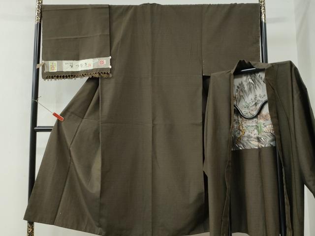 平和屋着物●男性　生紬　アンサンブル　米沢織　霞文　証紙付き　正絹　逸品　未使用　CAAU2519yc