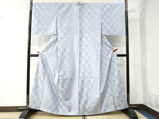 平和屋着物●本場大島紬　白大島　市松文様　正絹　逸品　未使用　CAAU2546yc 平和屋着物○本場大島紬 白大島 市松文様 正絹 逸品 未使用 CAAU2546yc