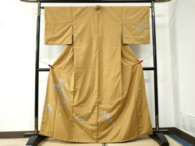 平和屋着物●本手描友禅作家　秋山章　訪問着　紬地　樹林文　正絹　逸品　CAAU2564yc