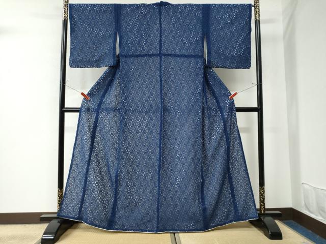 平和屋着物○色無地 袷 総レース 吉祥花文 深縹色 CAAU2567yc