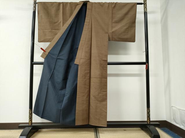 平和屋着物○男性 紬 格子柄 正絹 逸品 未使用 CAAU2575yc