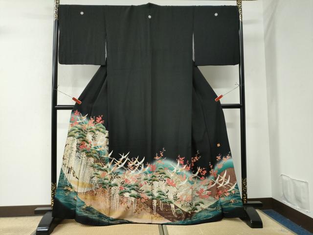 平和屋着物●世界的ファッションデザイナー 山本寛斎 kansaiブランド 黒留袖 浜松飛鶴枝垂れ花文 暈し染め 金彩 正絹 逸品 CAAU2599yc