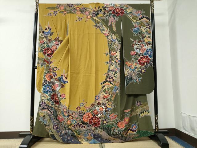 平和屋着物●豪華振袖　紅型　松竹梅花文　正絹　逸品　CAAU2605yc