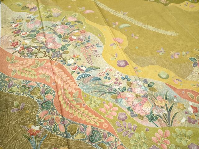 平和屋着物●豪華振袖　辻が花　手描き　金彩　正絹　逸品　CAAU2615yc 平和屋着物○豪華振袖 辻が花 手描き 金彩 正絹 逸品 CAAU2615yc