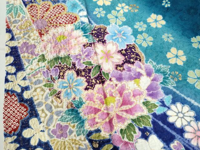 平和屋着物○豪華振袖 絞り 鬘帯吉祥花唐草文 暈し染め