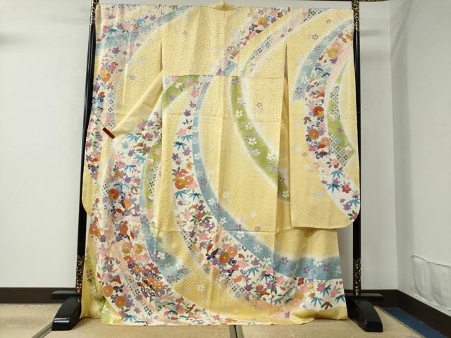 平和屋着物●豪華振袖　駒刺繍　熨斗吉祥草花文　暈し染め　金彩　正絹　逸品　CAAU2617yc