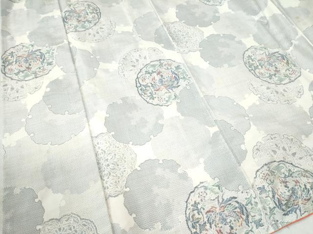 平和屋着物○本場大島紬 白大島 9マルキ 150亀甲 草花文 正絹 逸品