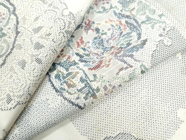 平和屋着物●本場大島紬　白大島　9マルキ　150亀甲　総絣　雪輪鳳凰吉祥花唐草文　正絹　逸品　CAAU2621yc