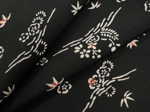 平和屋着物●上質な小紋　型染め　草花文　黒地　正絹　逸品　未使用　CAAU2627yc