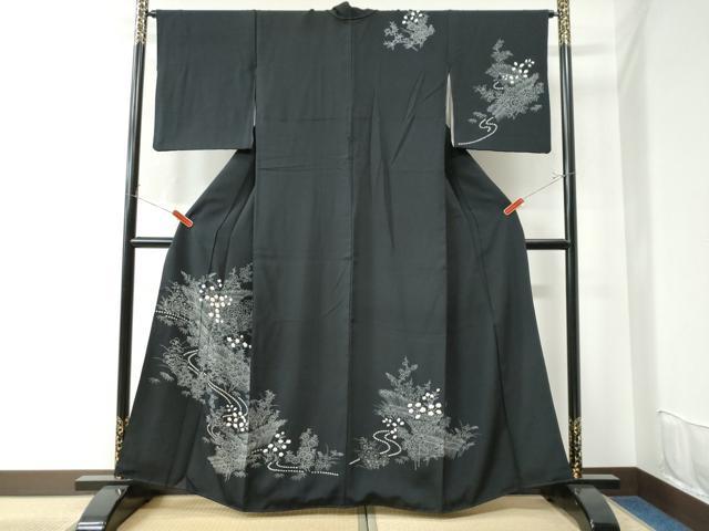 平和屋着物●訪問着　絞り　草花文　黒地　正絹　逸品　CAAU2671yc 平和屋着物○訪問着 絞り 草花文 黒地 正絹 逸品 CAAU2671yc