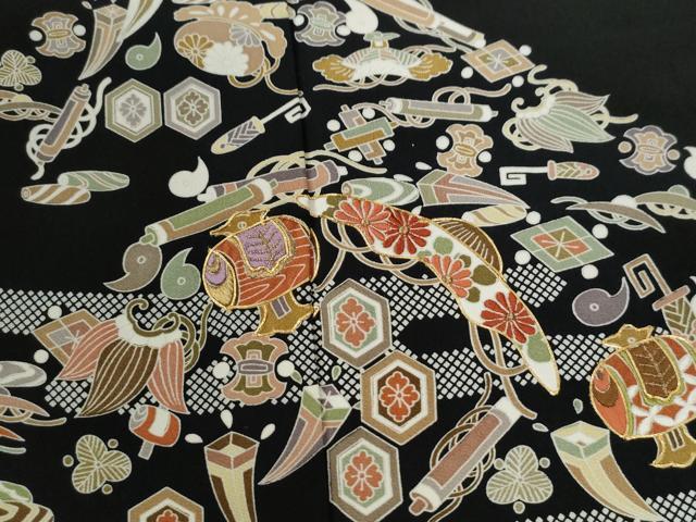 平和屋着物●創業460年・千總　黒留袖　駒刺繍　吉祥花丸文　金彩　小田急百貨店扱い　正絹　逸品　DAAQ2880ps 平和屋着物○創業460年・千總 黒留袖 駒刺繍 吉祥花丸文