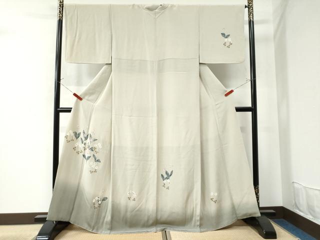 平和屋着物●訪問着　友禅　草花文　暈し染め　鬼しぼ縮緬　正絹　逸品　CAAU2688yc