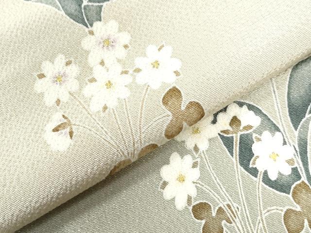 平和屋着物●訪問着　友禅　草花文　暈し染め　鬼しぼ縮緬　正絹　逸品　CAAU2688yc 平和屋着物○訪問着 友禅 草花文 暈し染め 鬼しぼ縮緬 正絹