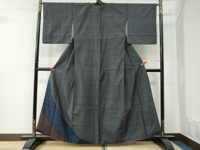 平和屋着物●色留訪問着　紬地　流水文　黒地　正絹　逸品　CAAU2711yc