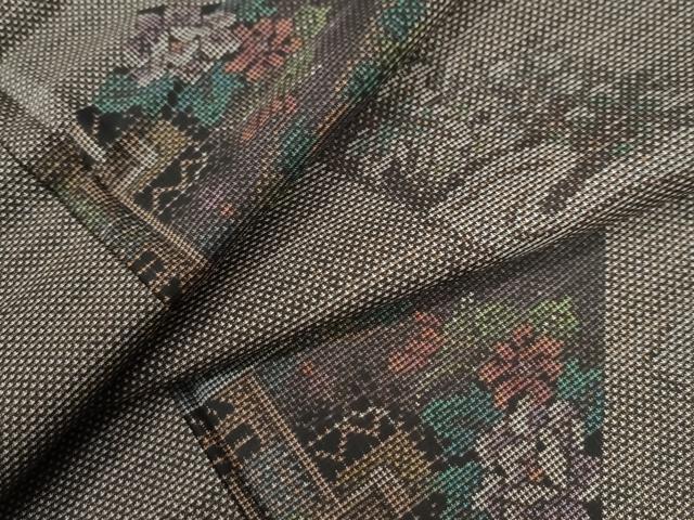 平和屋着物●本場大島紬　9マルキ　地紙重ね風景草花文　正絹　逸品　CAAU2736yc