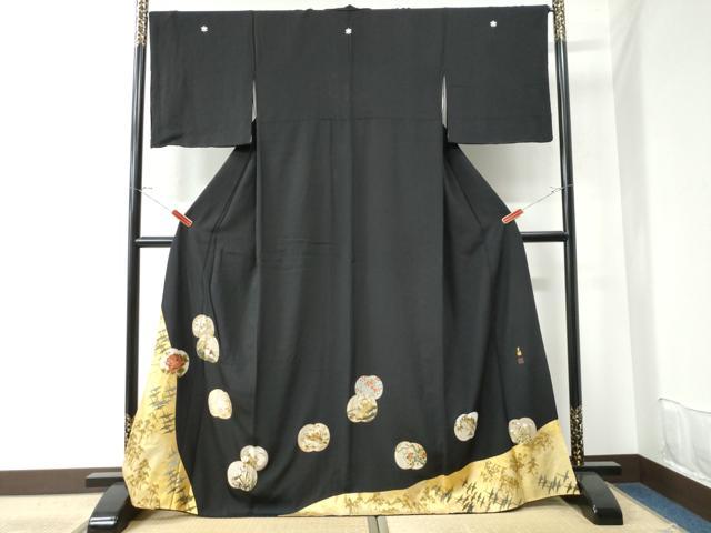 平和屋着物●松尾光琳　黒留袖　刺繍　鷺　鴛鴦飛鶴草花文　金彩　正絹　逸品　CAAU2750yc