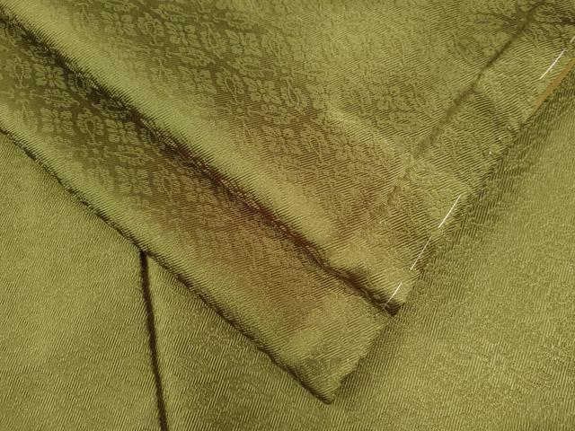 平和屋着物●上質なお召　色無地　更紗花菱地紋　国防色　正絹　逸品　未使用　CAAU2755yc