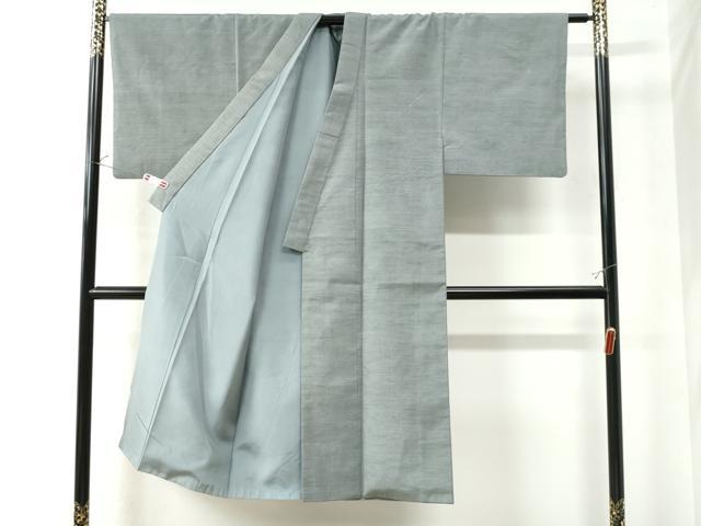 平和屋着物○男性 結城紬 色無地 灰青色 正絹 逸品 CAAU2784yc