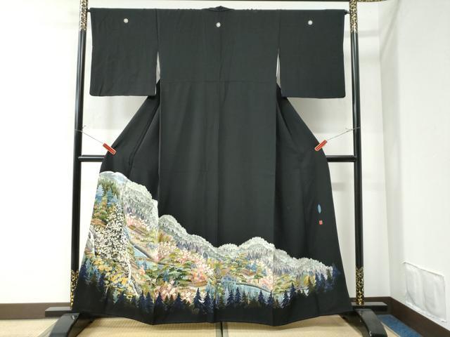 平和屋着物●本加賀友禅作家　谷崎善治　黒留袖　故郷　正絹　逸品　CAAU2797yc