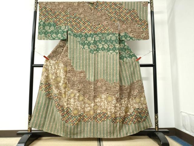 平和屋着物●訪問着　型染め　流水吉祥菊花文　正絹　逸品　CAAU2799yc