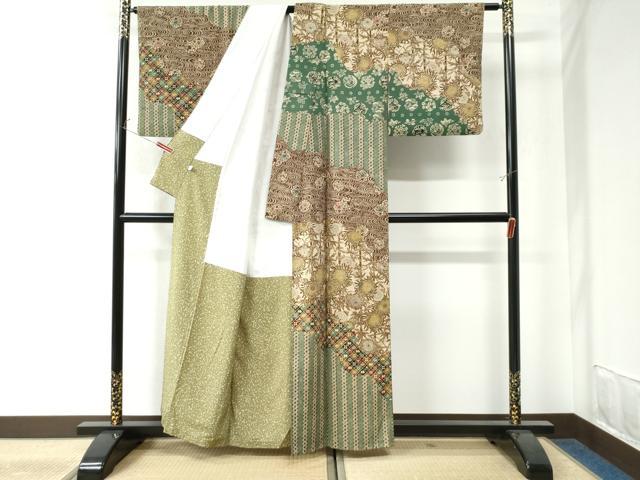 平和屋着物●訪問着　型染め　流水吉祥菊花文　正絹　逸品　CAAU2799yc 平和屋着物○訪問着 型染め 流水吉祥菊花文 正絹 逸品 CAAU2799yc