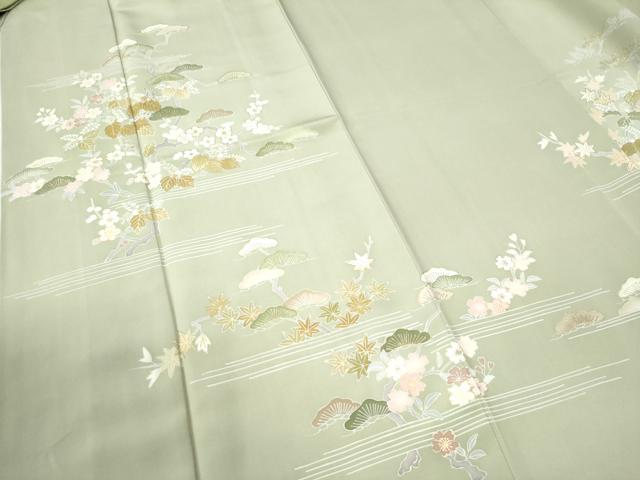 平和屋着物○創業460年・千總 訪問着 風景草花文 暈し染め 金彩 鬼しぼ