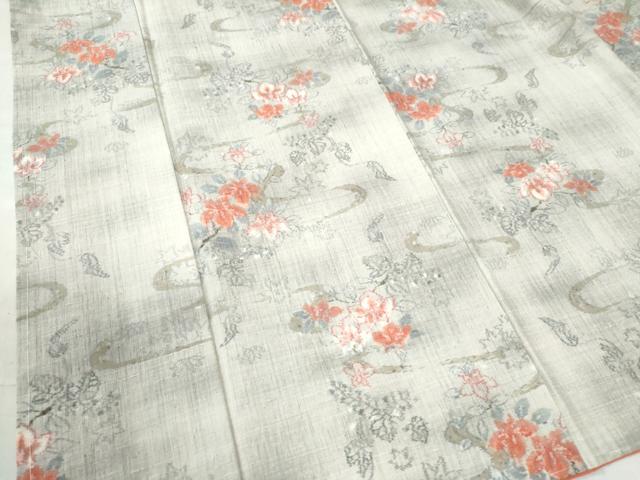 平和屋着物○本真綿 小千谷紬 舞花文 証紙付き 正絹 逸品 未使用