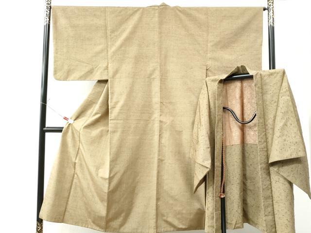 平和屋着物●男性　紬　髭紬羽織セット　色無地　飴色　正絹　逸品　CAAU2837yc