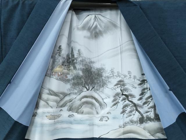 平和屋着物○男性 紬 アンサンブル・長襦袢セット 色無地 留紺色  