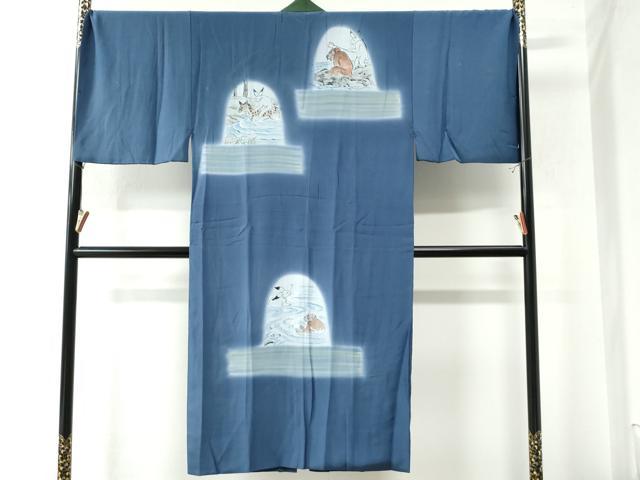 平和屋着物○男性 紬 アンサンブル・長襦袢セット 色無地 留紺色  