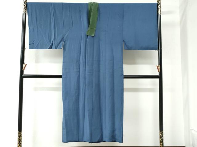 平和屋着物○男性 紬 アンサンブル・長襦袢セット 色無地 留紺色  