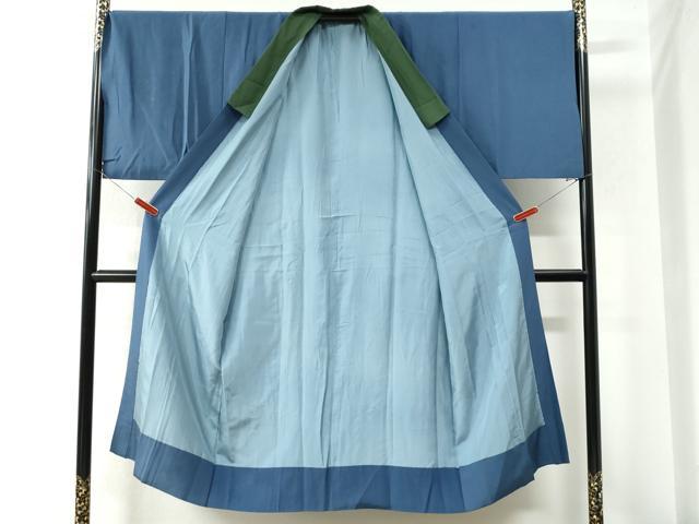 平和屋着物○男性 紬 アンサンブル・長襦袢セット 色無地 留紺色  