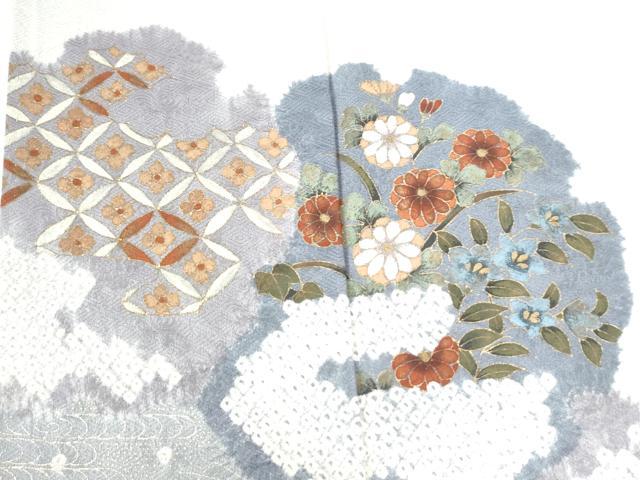 スーパー) No.2486正絹大雪輪文様地紋染め分け訪問着 美品 スーパー