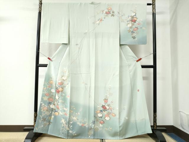 平和屋着物●訪問着　友禅　作家物　枝菊文　暈し染め　正絹　逸品　CAAU2893yc