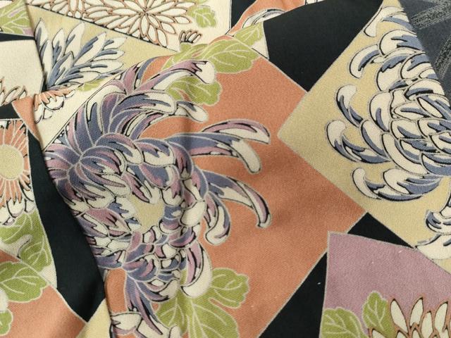 平和屋着物●長襦袢　無双仕立て　色紙重ね乱菊麻の葉間道　黒地　正絹　逸品　CAAU2895yc 平和屋着物○長襦袢 無双仕立て 色紙重ね乱菊麻の葉間道 黒地 正絹 逸品