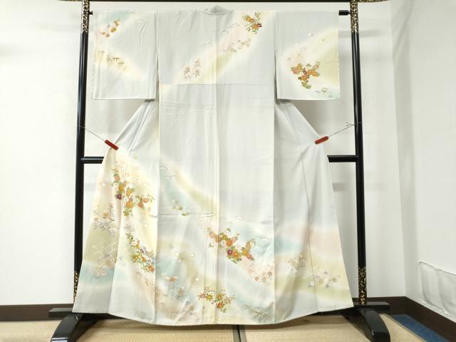 平和屋着物●訪問着　駒刺繍　松皮菱草花文　暈し染め　金彩　正絹　逸品　CAAU2904yc