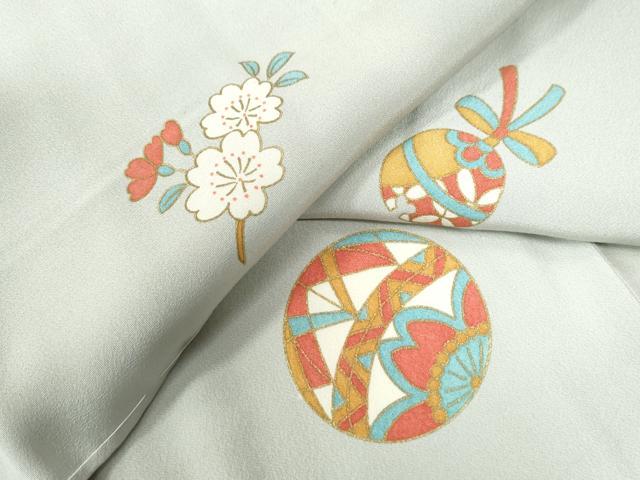 平和屋着物●長襦袢　無双仕立て　毬吉祥枝桜文　金彩　正絹　逸品　CAAU2913yc