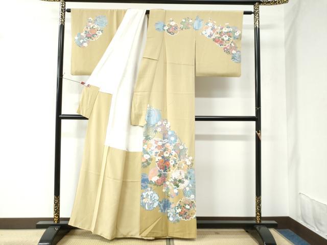 平和屋着物●訪問着　友禅　作家物　駒刺繍　雪輪草花文　金銀彩　正絹　逸品　CAAU2923yc 平和屋着物○訪問着 友禅 作家物 駒刺繍 雪輪草花文 金銀彩 正絹 逸品