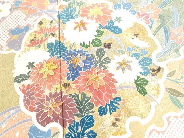 平和屋着物○訪問着 友禅 作家物 駒刺繍 雪輪草花文 金銀彩 正絹 逸品