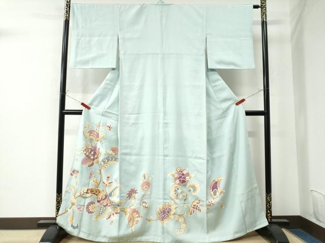 平和屋着物▽生紬 単衣 草花尽くし 正絹 逸品 CAAT4114ut