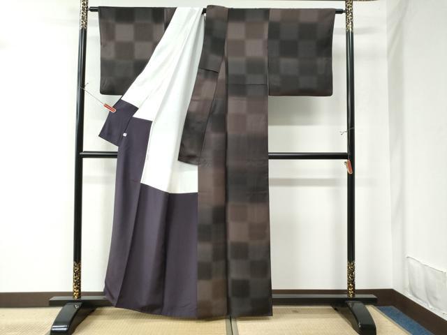 平和屋着物○上質な小紋 市松文様 暈し染め 正絹 逸品 CAAU2952yc
