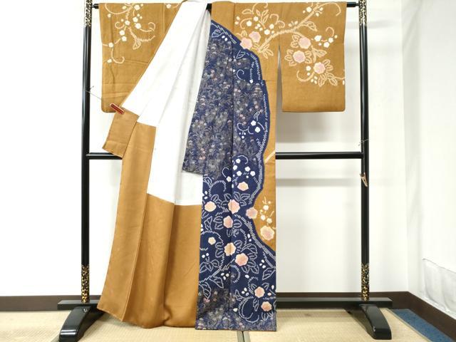 平和屋着物○訪問着 絞り 花唐草文 金彩 正絹 逸品 CAAU2953yc