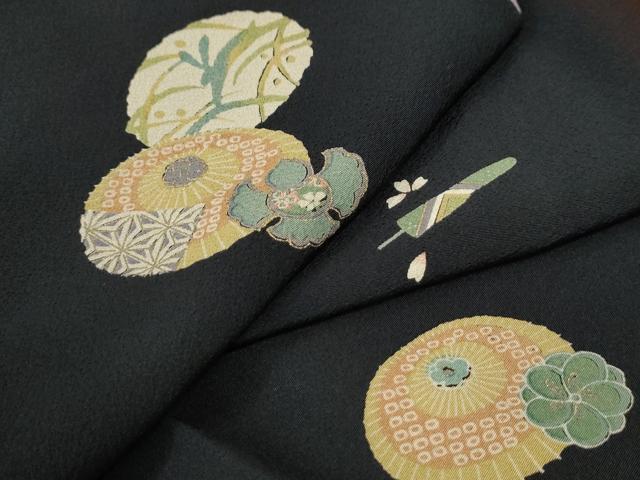 平和屋着物●上質な小紋　番傘　源氏香　黒地　三越扱い　正絹　逸品　CAAU2955yc