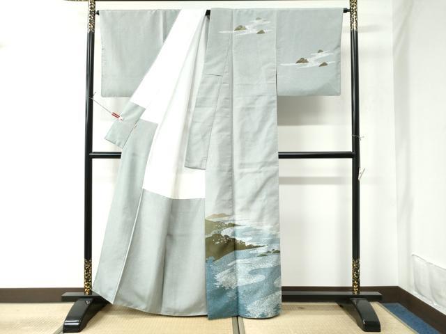 平和屋着物●訪問着　本場染大島紬　作家物　水辺文　正絹　逸品　CAAU2967yc 平和屋着物○訪問着 本場染大島紬 作家物 水辺文 正絹 逸品 CAAU2967yc