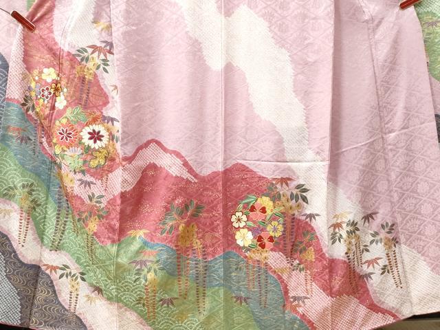 平和屋着物○豪華振袖 駒刺繍 絞り 道長流水枝垂れ草花文 ラメ糸