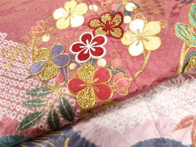 平和屋着物○訪問着 友禅 御所車笠松花文 暈し染め 金彩 正絹