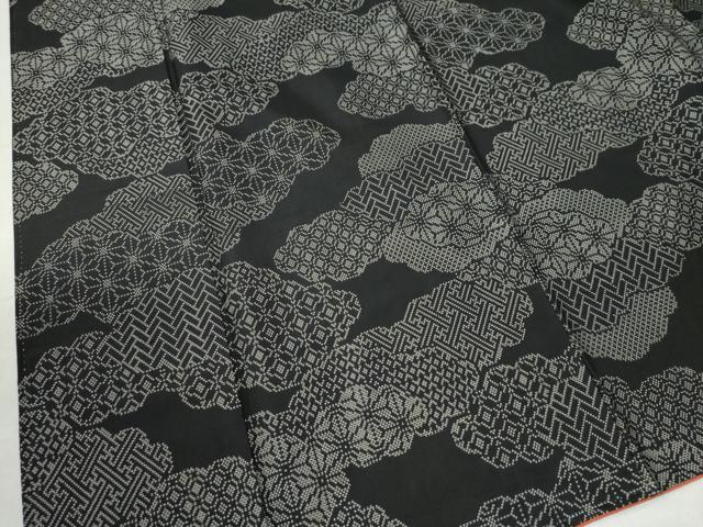 平和屋着物○上質な紬 雲重ね吉祥文 黒地 正絹 逸品 CAAU3004yc