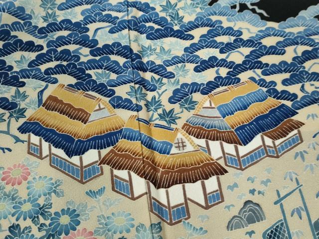 平和屋着物○本加賀友禅作家 奥原逸就 黒留袖 流水松竹梅風景