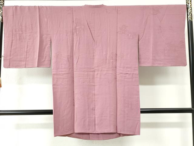 平和屋着物□上質な色無地 雲取り花地紋 石竹色 正絹 逸品