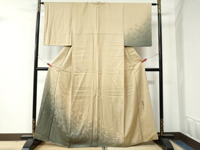 平和屋着物●染色作家　斉藤三才　訪問着　三才鳥　やまと誂製　正絹　逸品　CAAU3052yc